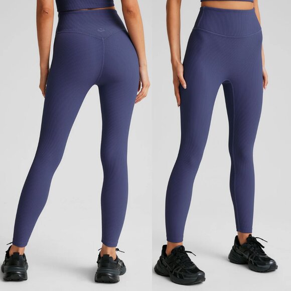 Beyond Yoga Impulse Ribbed Leggings L Eternal Blue $98 High Waist Stretch Active - Picture 1 of 16
